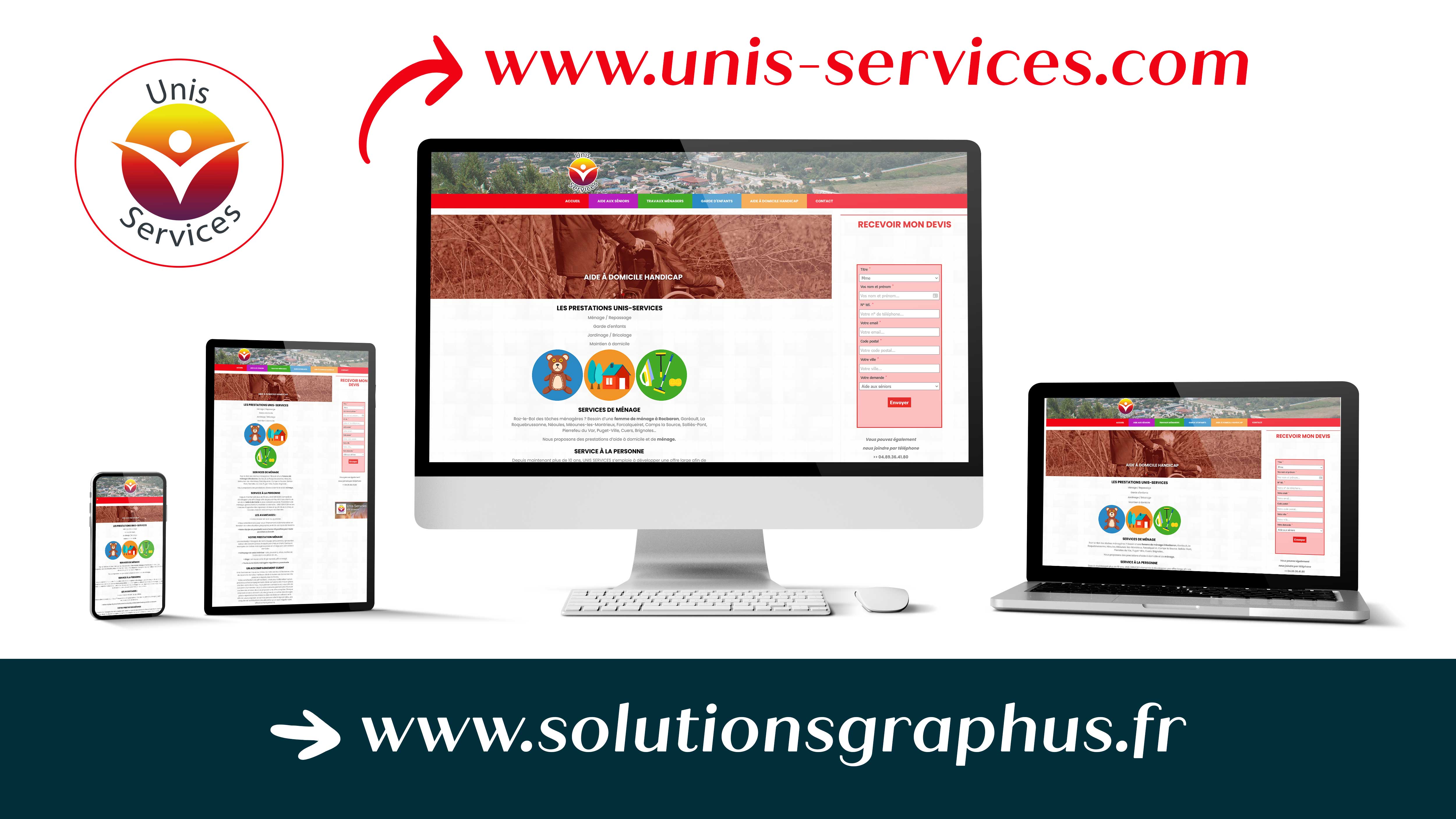 Réalisation du site vitrine Unis-Services.com par Solutions Graph'us, agence web, création de sites et de logos  à Brignoles (83)