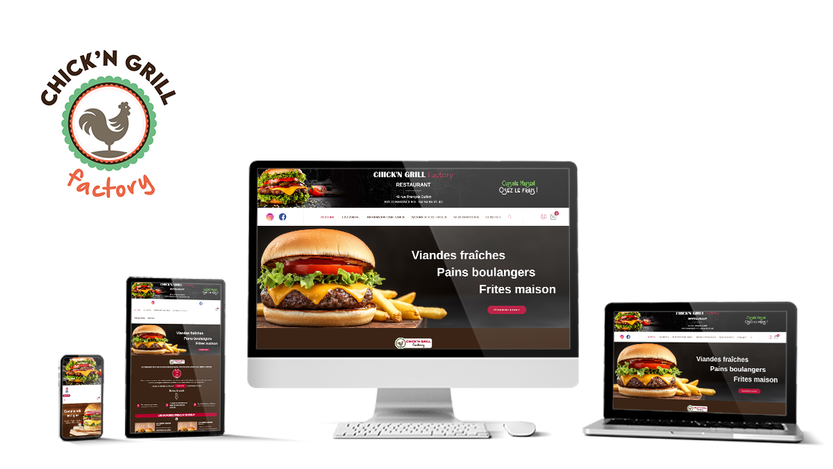Réalisation du site chickngrillfactory.fr par Solutions Graph'us, agence web, création de sites et de logos  à Brignoles (83)