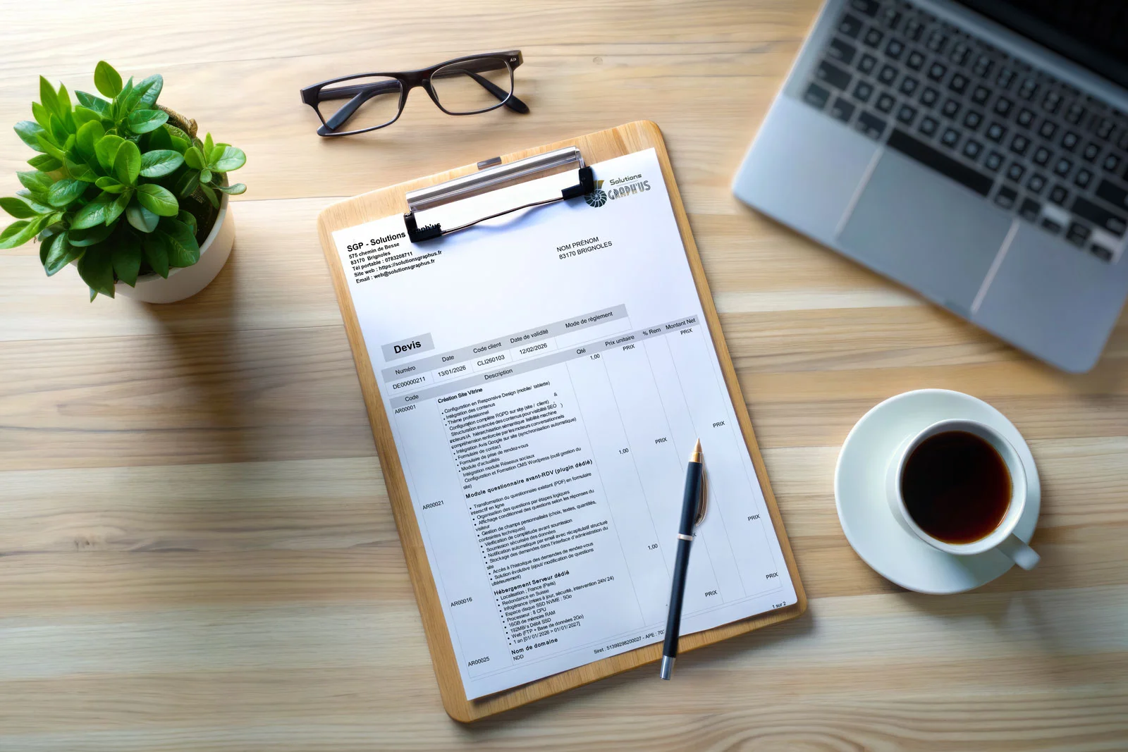 Devis site internet Solutions Graph'us : exemple de devis structuré et détaillé à Brignoles