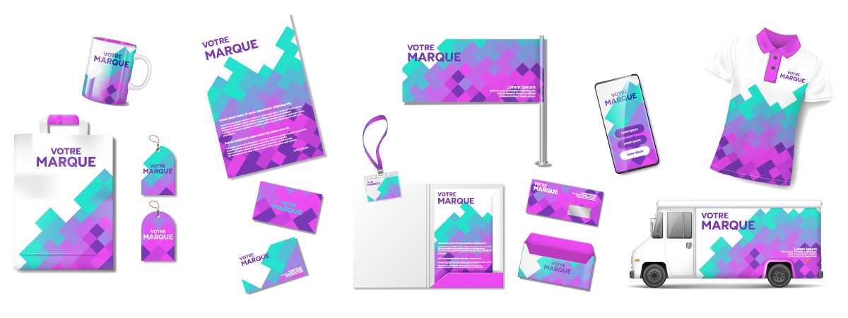 Exemples de supports graphiques et branding pour identité visuelle professionnelle