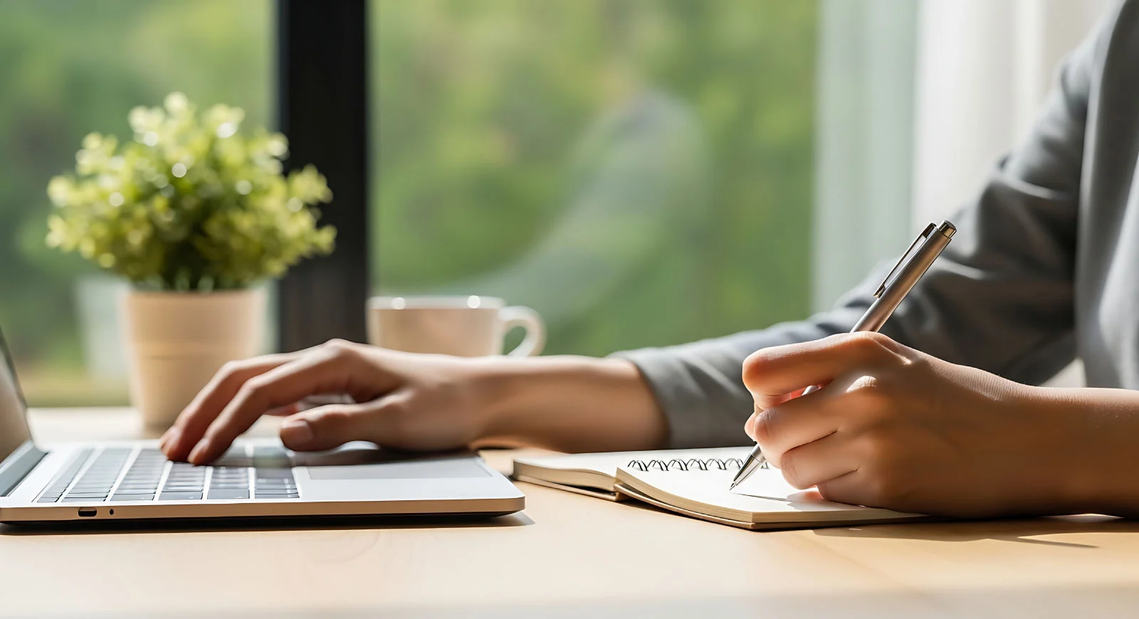 FAQ prestations digitales : illustration d’un espace de travail digital avec ordinateur, notes et organisation