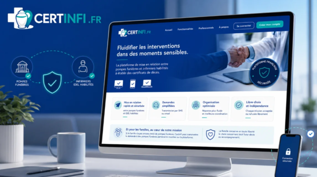 Site Certinfi.fr plateforme web métier sécurisée pour pompes funèbres et infirmiers habilités