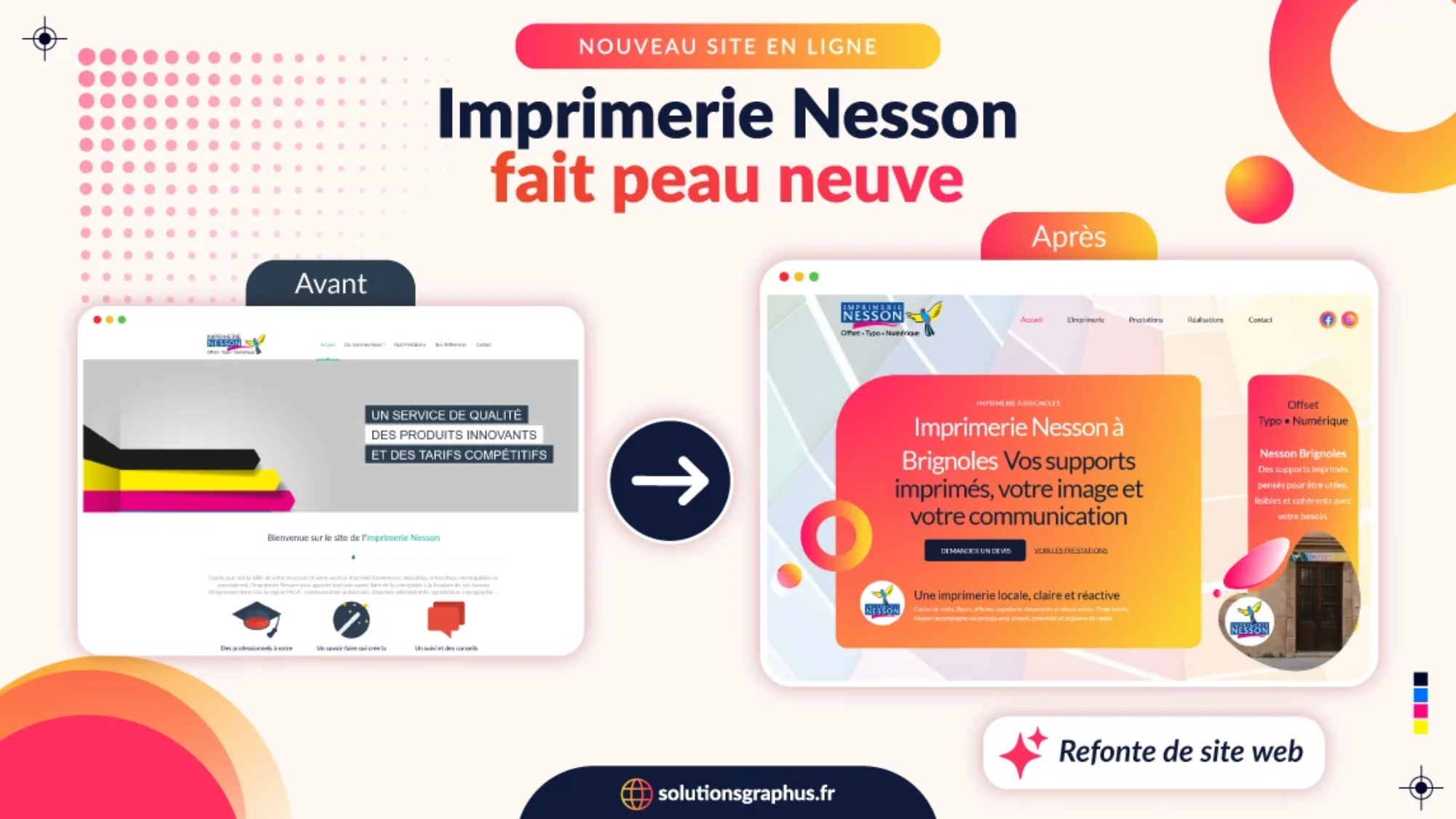 Refonte site Imprimerie Nesson à Brignoles avant après