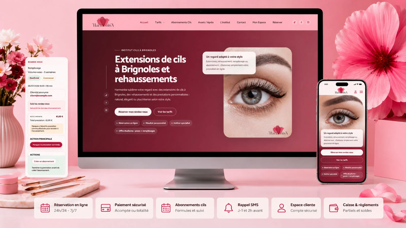 Aperçu du site Harmonisa, plateforme de réservation pour institut de beauté