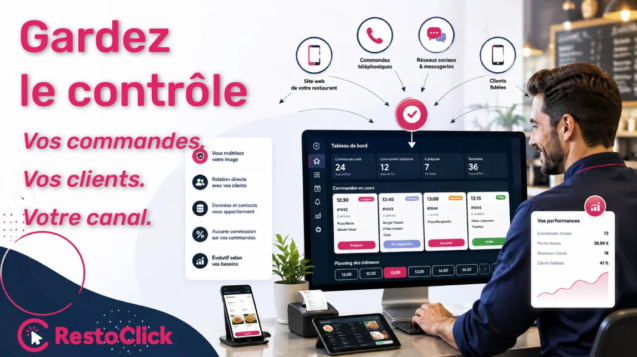 Restaurateur pilotant ses commandes en ligne depuis sa propre plateforme de commande restaurant