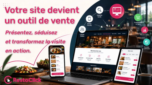 Site internet pour restaurant avec commande en ligne sur ordinateur, smartphone et tablette