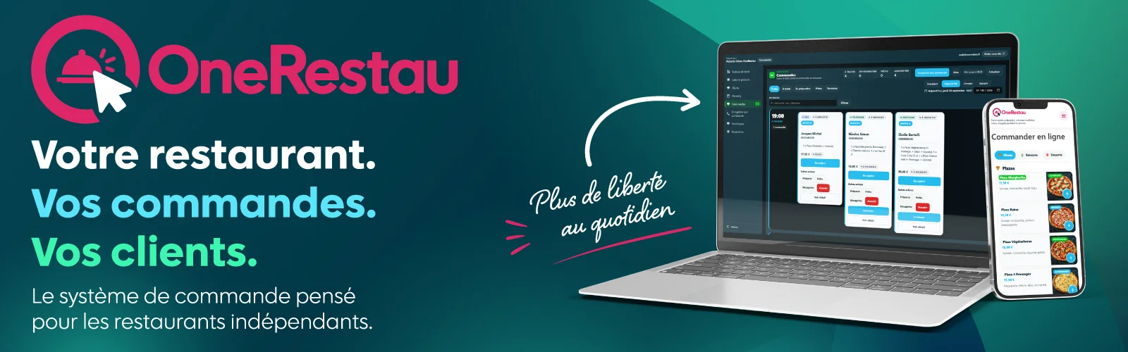 Solution de gestion pour restaurant OneRestau réunissant les commandes web, téléphone et comptoir